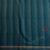 INTEL BLUE COLOUR COTTON SAREE BODY WITH STRIPS AND SELF COLOUR PALLU WITH WHITE THREAD BUTTAS & BLOUSE