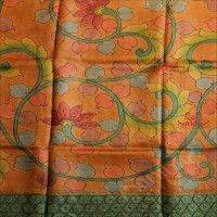 GREEN COLOUR TUSSAR SAREE WITH CUT WORK AND KALAMKARI PRINT WITH CONTRAST BLOUSE