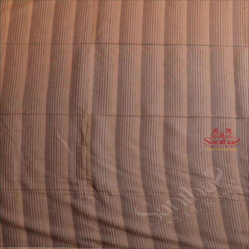 GREY COLOUR COTTON SAREE BODY WITH STRIPS AND SELF COLOUR PALLU WITH WHITE THREAD BUTTAS & BLOUSE