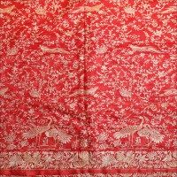 TOMATO RED COLOUR KOTTA TASSAR WORK SAREE WITH CHIKANKARI WORK AND SELF COLOUR PALLU WITH CHIKANKARI WORK & BLOUSE