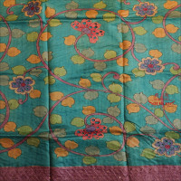 PURPLE COLOUR TUSSAR SAREE WITH CUTWORK AND KALAMKARI PRINT WITH CONTRAST BLOUSE