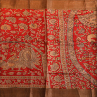 VENETIAN RED COLOUR TUSSAR SAREE BODY WITH DIGITAL PRINT DESIGN & MINIMAL HAND WORK AND CONTRAST PALLU WITH MINIMAL HAND WORK & BLOUSE