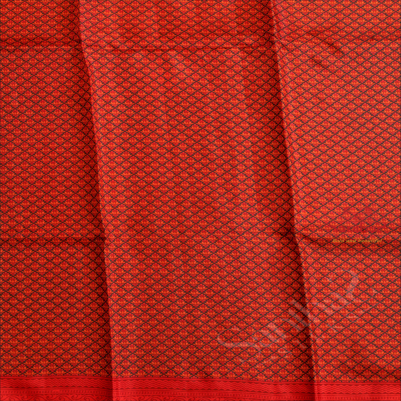 BLACK & RED PRINTED SILK SAREE WITH FLOWER MOTIFS AND CONTRAST PALLU & BLOUSE