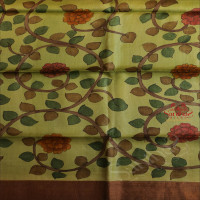 MUSTARD YELLOW COLOUR TUSSAR SAREE WITH KALAMKARI PRINT WITH SELF BLOUSE