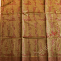 OLIVE GREEN COLOUR TUSSAR SAREE WITH MEGENTA COLOUR THREAD MOTIFS AND SELF COLOUR PALLU & BLOUSE