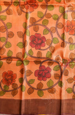 DARK PEACH COLOUR TUSSAR SAREE WITH KALAMKARI PRINT WITH SELF BLOUSE