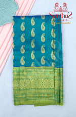 PEACOCK BLUE BODY IN ZARI MANGO BUTTA WITH CONTRAST BLOUSE & BORDER