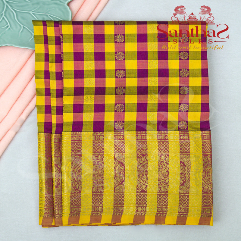 MANGO YELLOW AND PINK CHECKED BODY WITH CONTRAST BLOUSE