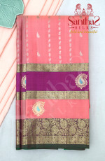 PEACH COLOUR BODY IN ZARI BUTTA WITH CONTRAST BLOUSE & BORDER