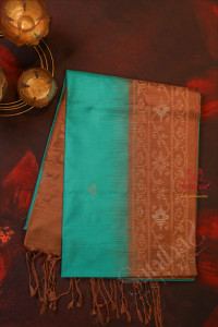 teal-blue-colour-body-with-golden-zari-leaf-butta-with-contrast-blouse-border
