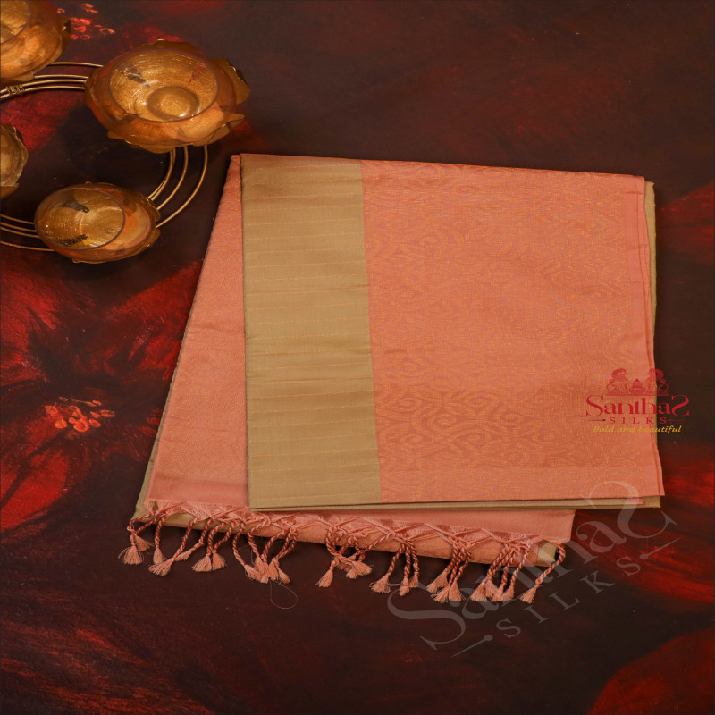 SPANISH PINK COLOUR BODY WITH GOLDEN ZARI FANCY BUTTA AND CONTRAST COLOUR PALLU & BLOUSE