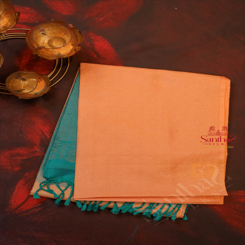 PEACH COLOUR BODY WITH GOLDEN ZARI FANCY BUTTA AND CONTRAST COLOUR PALLU & BLOUSE