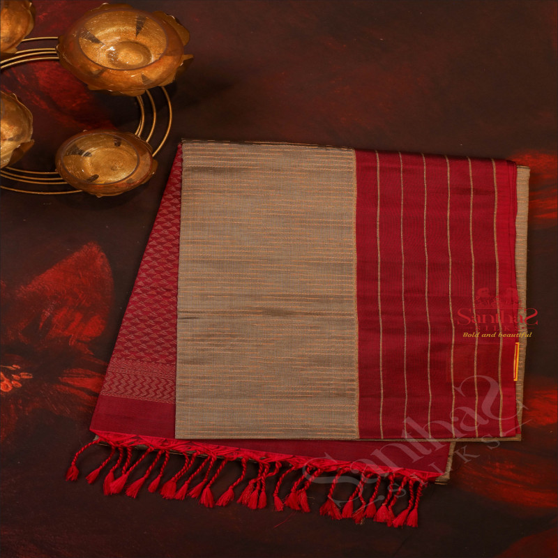 GRAY COLOUR BODY WITH GOLDEN ZARI FANCY BUTTA WITH CONTRAST BLOUSE & BORDER