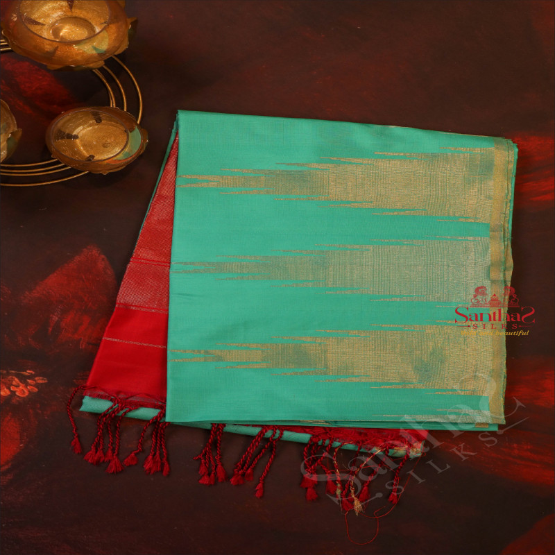 BLUE COLOUR BODY WITH GOLDEN ZARI FANCY BUTTA WITH CONTRAST BLOUSE & BORDER