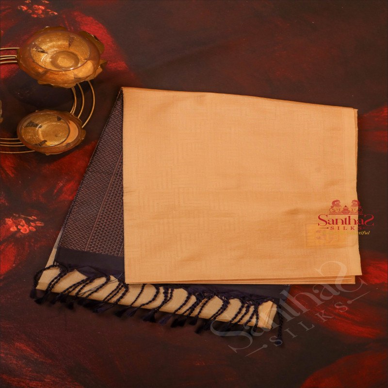 IVORY COLOUR BODY WITH GOLDEN ZARI STRIPS WITH CONTRAST BLOUSE & BORDER