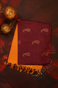 brownish-purple-colour-body-with-golden-zari-mango-butta-with-contrast-blouse-border