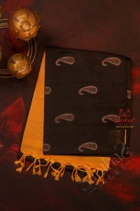 black-colour-body-with-golden-zari-mango-butta-with-contrast-blouse-border
