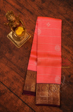 PEACH COLOUR BODY WITH SILVER ZARI STRIPS WITH CONTRAST BLOUSE & BORDER