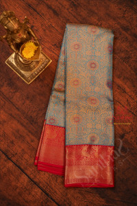 sky-blue-colour-body-with-golden-jacquard-embosed-with-contrast-blouse-border