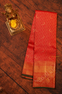 red-colour-body-with-jacquard-embosed-parrot-butta-with-contrast-blouse
