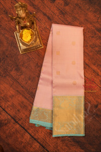 baby-pink-colour-checked-body-with-golden-zari-annam-chakkaram-butta-with-contrast-blouse-border