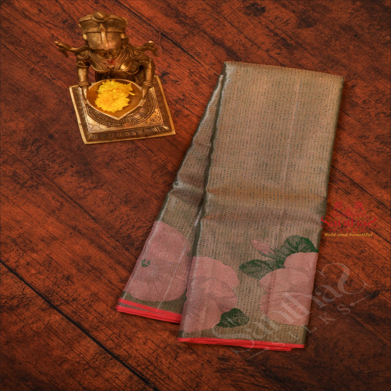 GREEN COLOUR BODY WITH FLORAL EMBOSED BUTTA WITH SELF BLOUSE