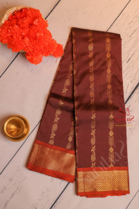 coffee-brown-colour-body-with-golden-zari-floral-butta-with-contrast-blouse-border