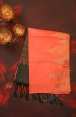 PEACH COLOUR BODY WITH GOLDEN ZARI BUTTA AND CONTRAST COLOUR PALLU & BLOUSE