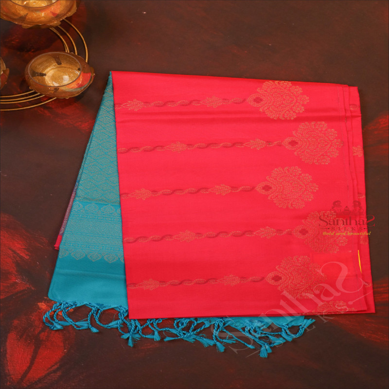 PINK COLOUR BODY WITH GOLDEN ZARI KODI BUTTA WITH CONTRAST BLOUSE & BORDER