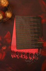 DARK FOREST GREEN COLOUR BODY WITH GOLDEN ZARI STRIPS WITH CONTRAST BLOUSE & BORDER