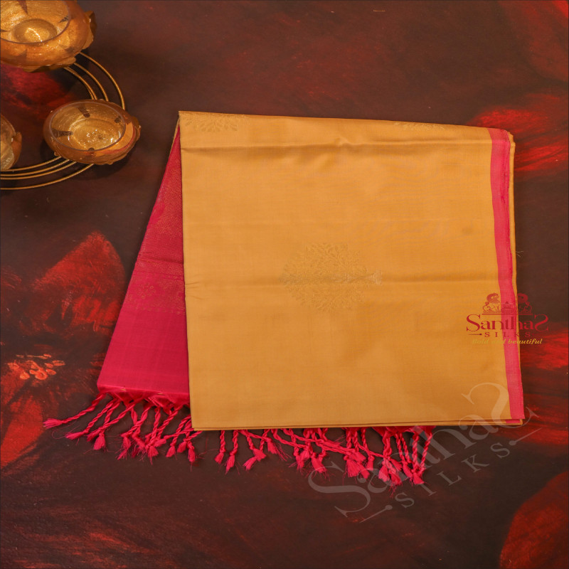 SANDAL COLOUR BODY WITH GOLDEN & SILVER ZARI TREE MOTIFS AND CONTRAST COLOUR PALLU & BLOUSE