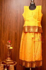 MANGO YELLOW COLOUR COTTON PAVADAI WITH TOP