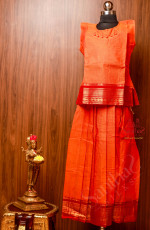 ORANGE COLOUR COTTON PAVADAI WITH TOP
