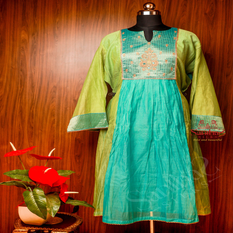 TEAL BLUE COLOUR SEMI STITCHED SALWAR WITH PANT & DUPATTA