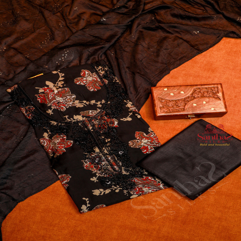 BLACK COLOUR FANCY UNSTITCHED SALWAR SUIT