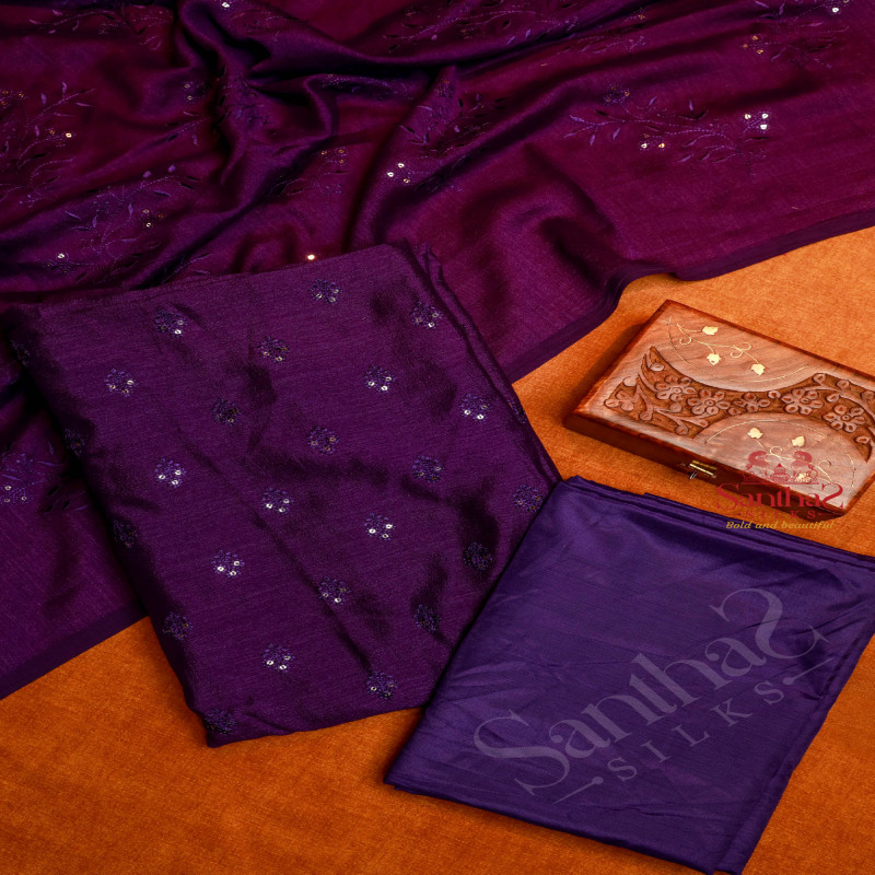 VIOLET COLOUR SEMI TUSSAR UNSTITCHED SALWAR SUIT