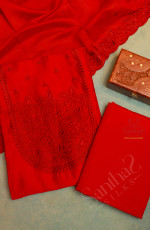 BLOOD RED SEMI TUSSAR UNSTITCHED SALWAR SUIT