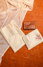 WHITE SEMI TUSSAR UNSTITCHED SALWAR SUIT
