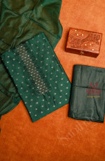 DARK GREEN SEMI TUSSAR UNSTITCHED SALWAR SUIT