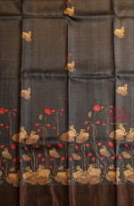 GREYISH BLUE COLOUR TUSSAR SAREE WITH DIGITAL PICHWAI PRINT SELF BLOUSE