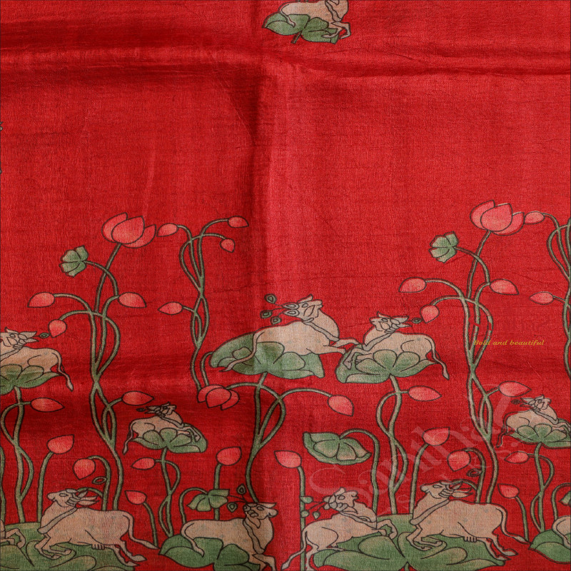  TUSSAR SAREE IN CHERRY RED COLOUR