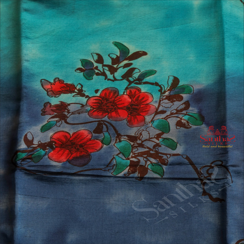  TUSSAR SAREE IN PEACOCK BLUE COLOUR