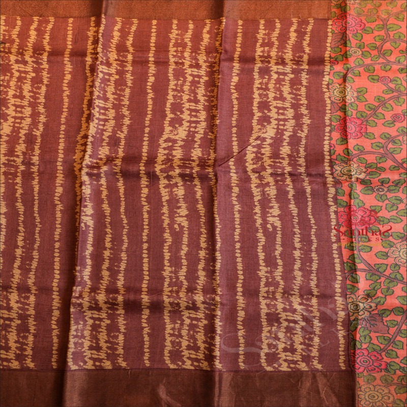  TUSSAR SAREE IN PURPLE WITH CREAM COLOUR LINES