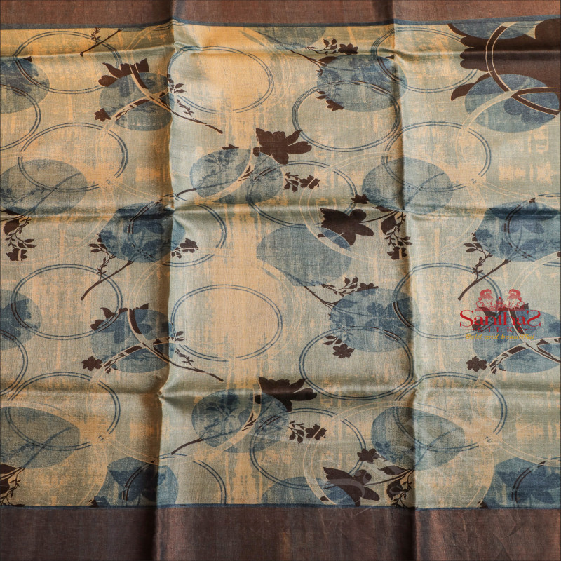 BLUE COLOUR TUSSAR SAREE IN FLORAL PATTERN WITH SELF BLOUSE