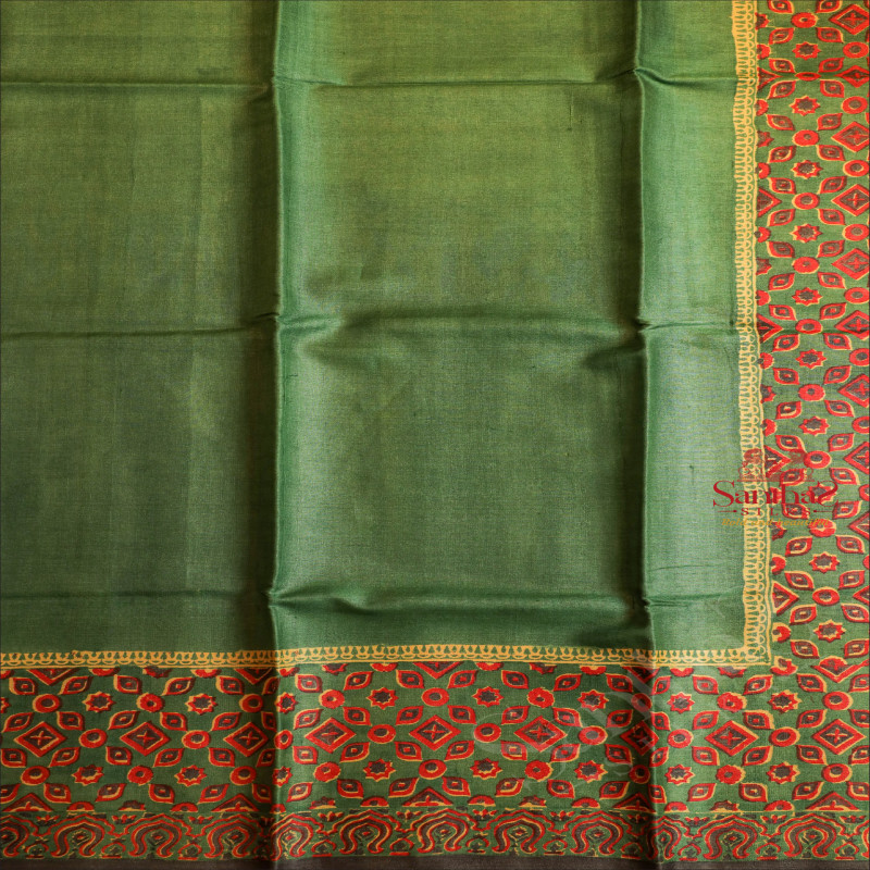  TUSSAR SAREE IN GREEN COLOUR