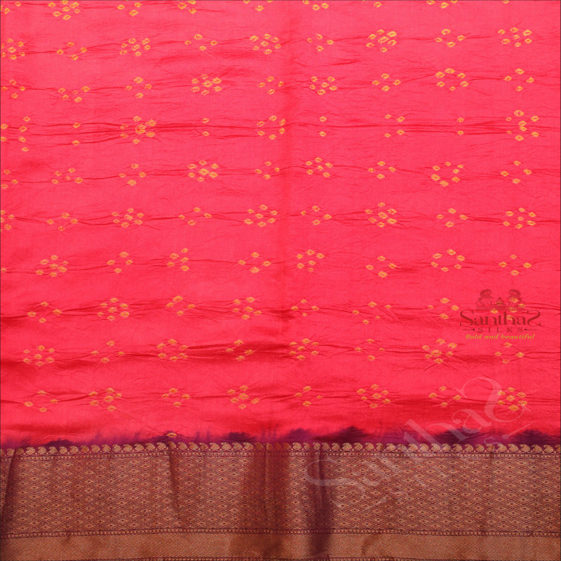  DUPION SAREE IN ROSE COLOUR WITH BANDHANI PATTERN