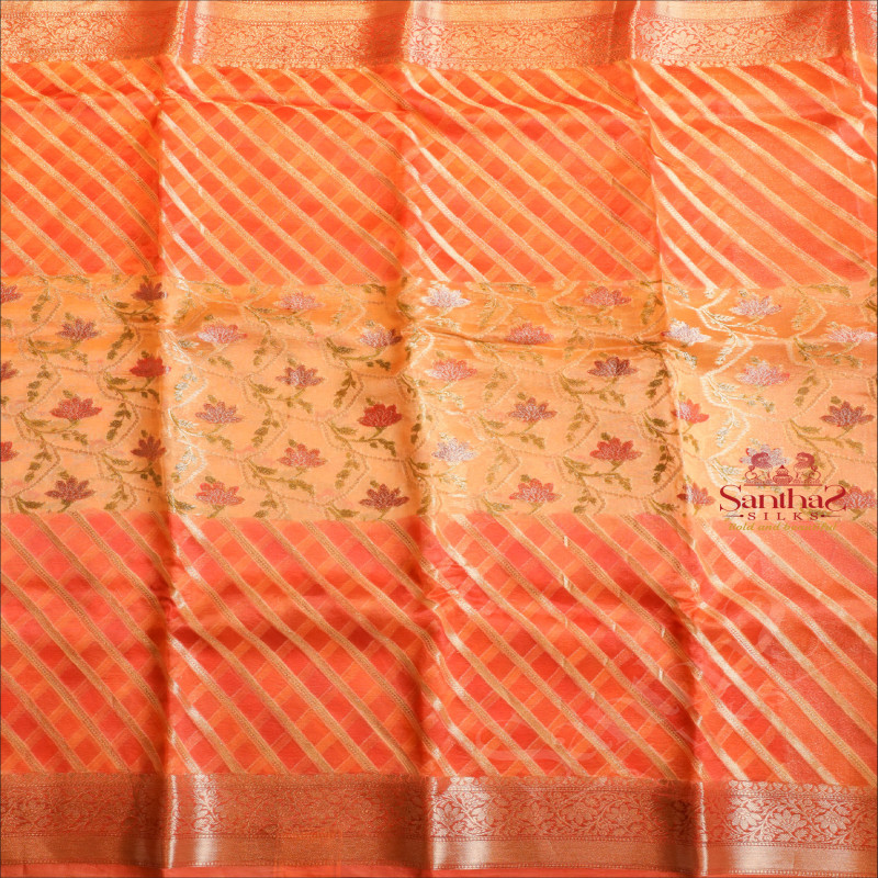 ORGANZA TISSUE SAREE IN ORANGE COLOUR WITH HALF & HALF DESIGN