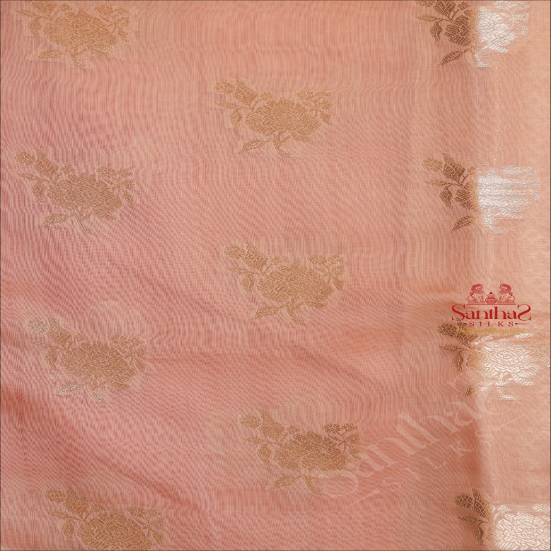 BANARAS COTTON SAREE IN PEACH COLOUR 