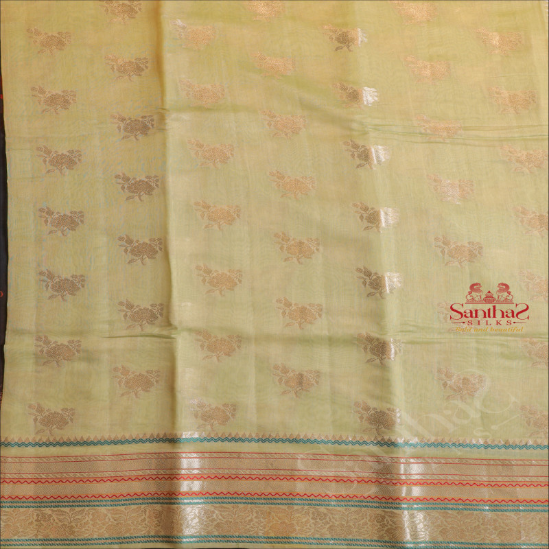 BANARAS COTTON SAREE IN PASTEL GREEN COLOUR