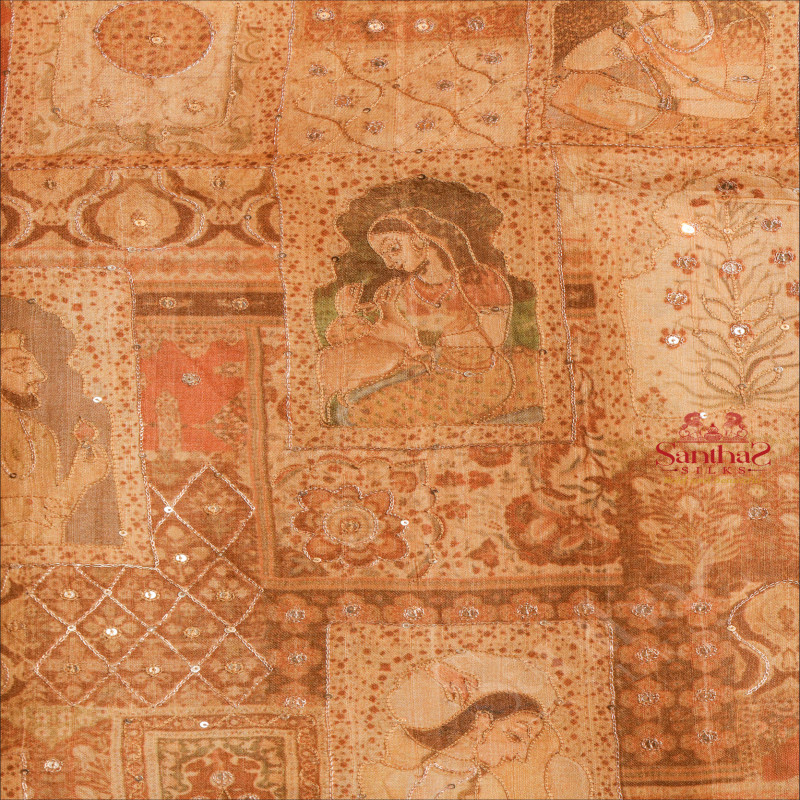 TUSSAR SAREE WITH HAND WORK IN SANDAL COLOUR 